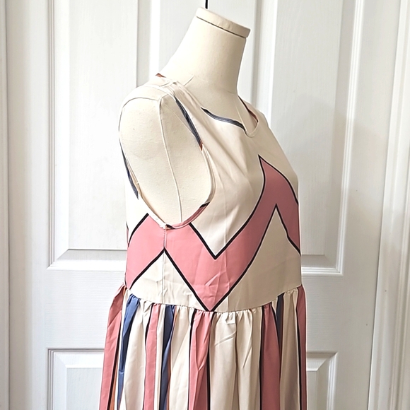 Chic Color Block Striped Printed Sleeveless Maxi A-Line Dress Size Small - Picture 9 of 11